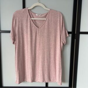 [XL] Change Lingerie Women's Pink, White & Purple Heathered V-Neck Pajama Top